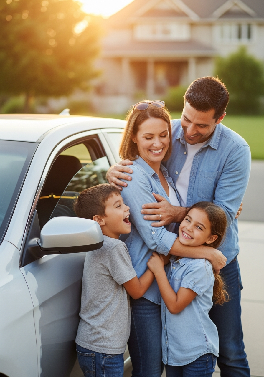 Family celebrating after claim